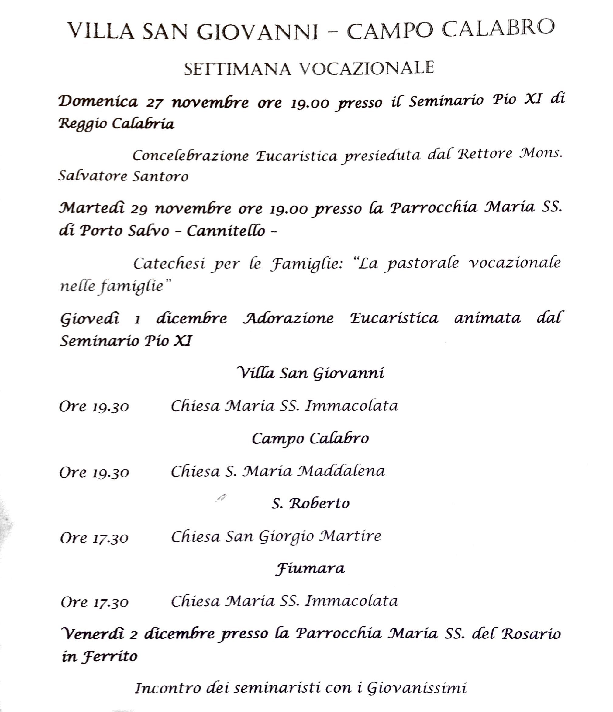 Settimana vocazionale, Villa S.Giovanni – Campo Calabro
